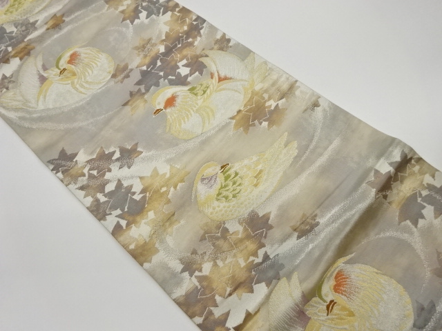 リサイクル　鴛鴦に紅葉模様織出し袋帯